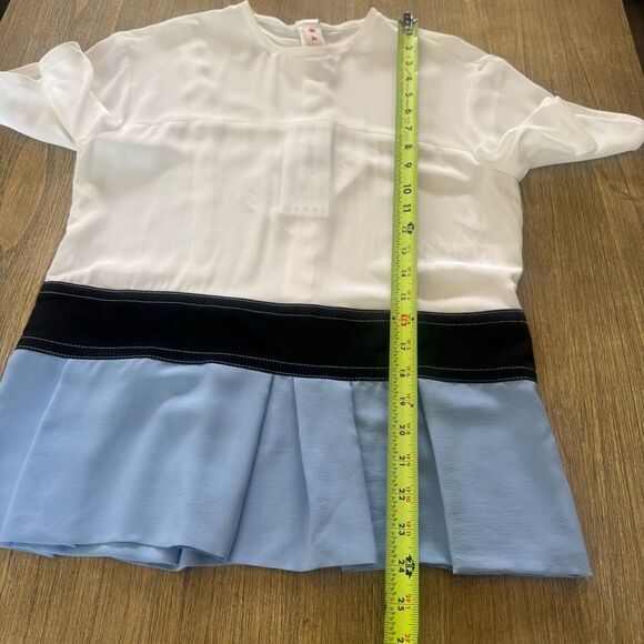 MARNI Peplum Blouse Size 4 Silk Blend Short Sleeve Color Block Semisheer - Picture 5 of 14